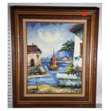 Textured boat / village painting in canvas,