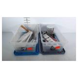 Sewing supplies in two poly shoe boxes