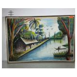 Painting of tribal  scene on canvas and framed.