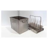 Stainless steel milk tester with glass beakers