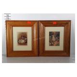 2 older style pictures of children, matted &