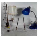 Desk lamps, one newer, one oldee and marble stand