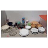Kitchen wares, plates, bowls, some is Corelle,