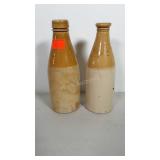 2 Stoneware ginger beer bottles. One has makers