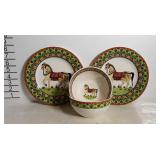 2 World Market horse design plate & bowl sets