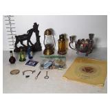 Iron goat decor piece, small oil lamps, candle