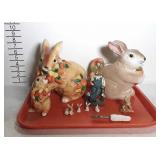 Bunny lot - ceramic figurines and pitcher, cheese