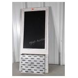 Message Board, chalk board over ,metal letter tray