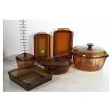 Brown glass bake/cookware set. Includes pieces