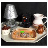 Housewares lot: metal candle holder, 2 small