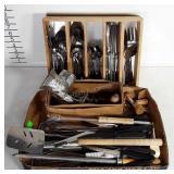 Large lot of kitchen utensils including flat