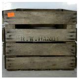 Wooden crate stamped R. W. Handy on the side.