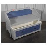 Toy box bench, roller drawer below settee bench