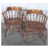 Pair of Dining Chairs, maple curved arm Style