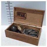 Wooden box with fishing weights