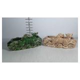 TV planter lamps, two with deer design, green