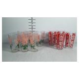 Vintage glass tumblers, pink and green flower