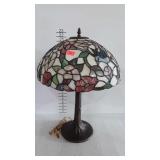 Tiffany style lamp, base is designed as a tree,