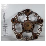 Heavy metal vintage hanging light fixture.
