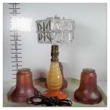 Small mid century table lamp with poly shade & 3