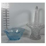 Glass basket bowl & glass baby blue bowl.