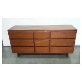 Mid Century 9 drawer footed Dresser, 63" long,