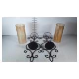 Metal scroll wall sconces with crackle glass