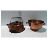 Copper candy bowl and tea kettle