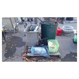 Skid lot, includes rain barrel, lamp shade,