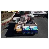 Skid lot, includes blankets, books, lamps,