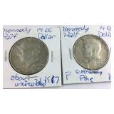 Two 1966-P Kennedy Half Dollars  40% Silver