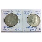 Two 1968-D Kennedy Half Dollar  40% Silver