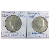 Two 1967-P Kennedy Half Dollars 40 % Silver