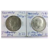 Two 1967-P Kennedy Half Dollars 40% Silver
