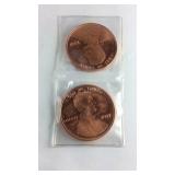 TWO 2009 Copper Bullion Coins Representative Of