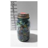 Quart Ball Jar full of marbles with zinc lid