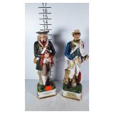Decanters, two military figures, missing hat lids