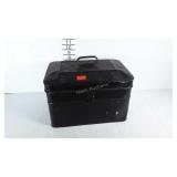Brody tin box with hinged lid, has vent holes on