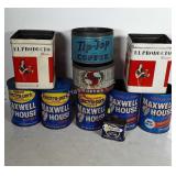 Vintage advertising tins: coffee, blunts, lock