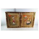 Pair of Asian style prints with bamboo effect