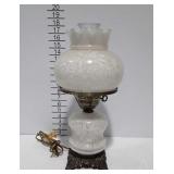 Electric parlor lamp with glass base and globe