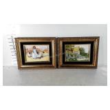 Framed art on glass. Frames have velvet detail