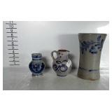 Pottery lot: large vase and 2 small pitchers, one