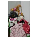 Vintage toy lot, horses, cloth dolls, Car, Star