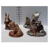 Rabbits, raccoons, squirrels, Lyon figures,  two