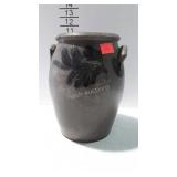 Valley Crock, Blue glaze floral, handled urn