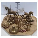 Brass Home Goods lot, miniature vases, candle