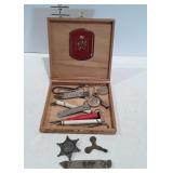 Collectors Lot, wood cigar box, can openers,