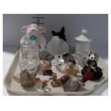 Animal figurines,  some are glass
