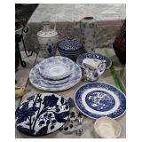 Group lot of blue and white china including vases